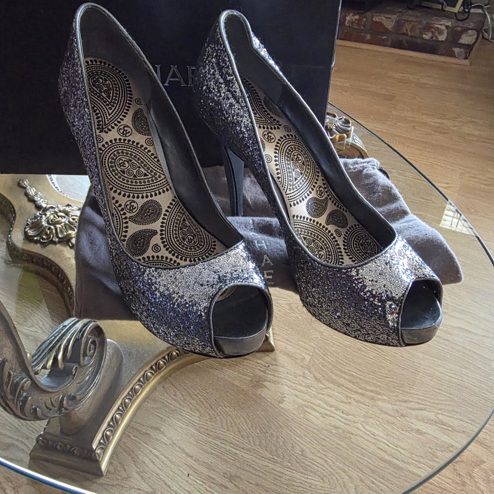 Elegant Glitter Peep-Toe Heels